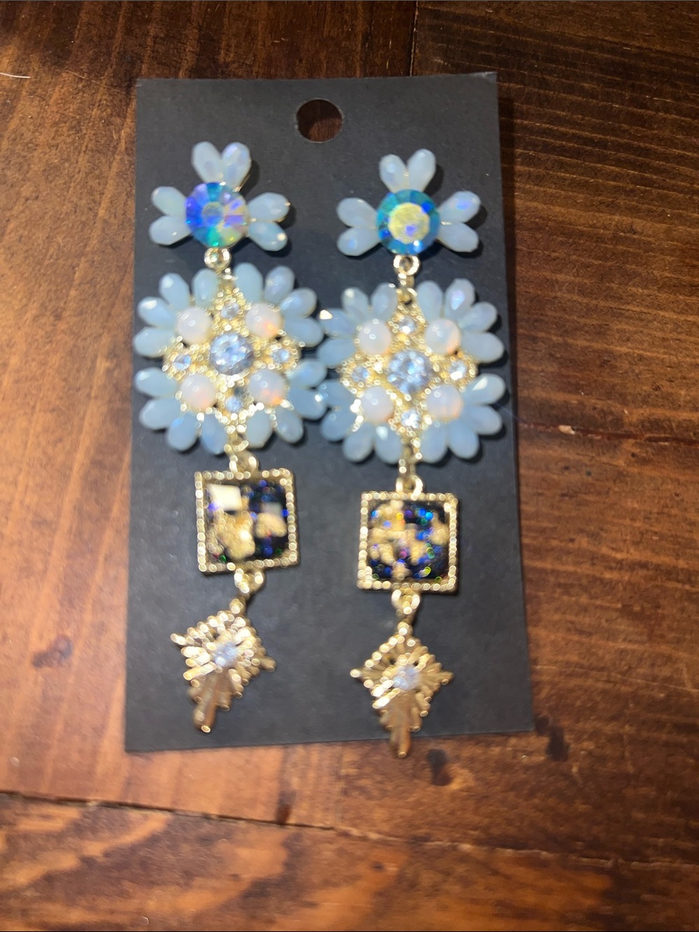 NWT! Gold & Blue Vintage, Boho, Art Deco Drop Earrings - 3” long